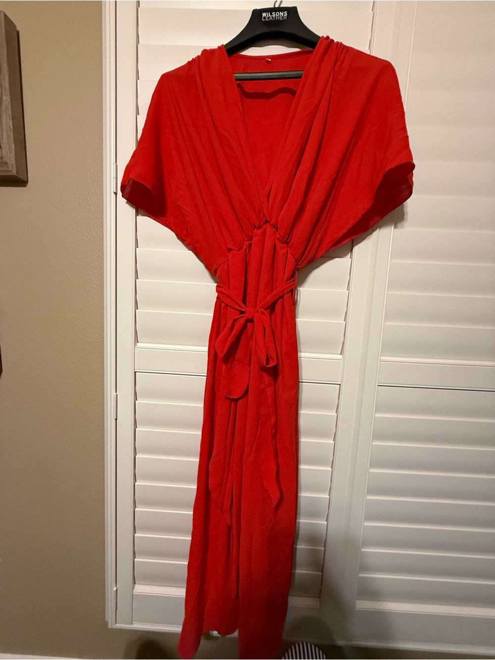Red V-Neck Tie-Waist Maxi Dress